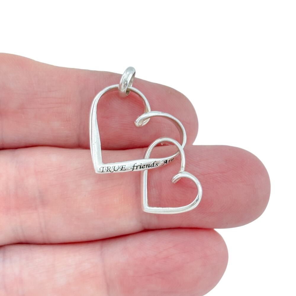 Sterling Silver 925 True Friends Interlocking Double Heart Pendant